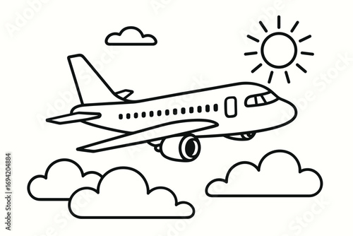 Vector Illustration of an Airplane Flying Above Clouds