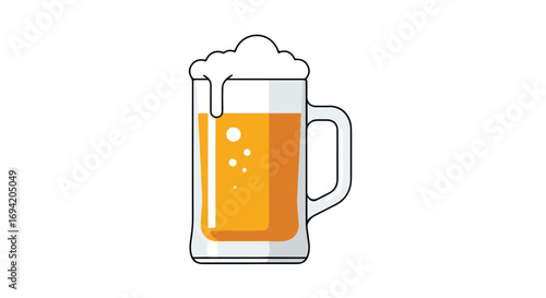 Cartoon Illustration of Beer Mug with Frothy Top and Refreshing Amber Liquid a Perfect Visual Element for Beverage Related Designs and Promotional