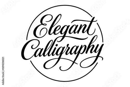 Shiny elegant calligraphy lettering smooth curves balanced composition clear readable letters consistent style none circular frame composition clean white background vector look high.