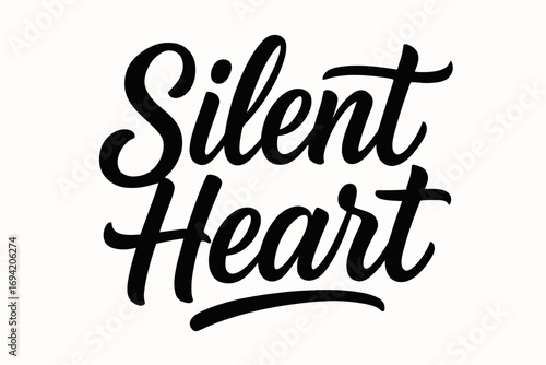 Silent Heart modern hand lettering smooth curves balanced composition clear readable letters consistent style none none clean white background vector look high contrast no extra objects no.