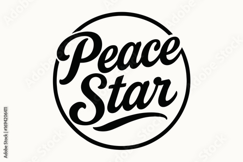 Peace Star bold vintage calligraphy smooth curves balanced composition clear readable letters consistent style none circular frame composition clean white background vector look high.