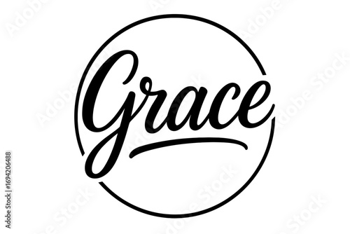 Grace modern hand lettering smooth curves balanced composition clear readable letters consistent style none circular frame composition clean white background vector look high contrast no.