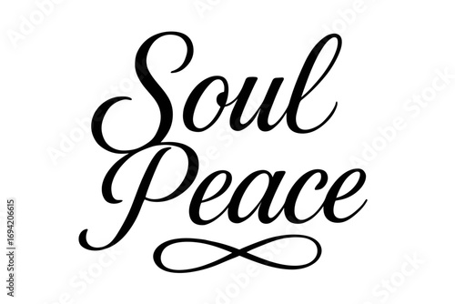Soul Peace elegant calligraphy lettering smooth curves balanced composition clear readable letters consistent style none none clean white background vector look high contrast no extra.