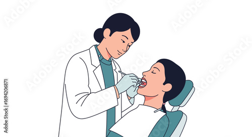 Dentist examining patient's teeth in clinic chair dental care hygiene checkup health professional treatment
