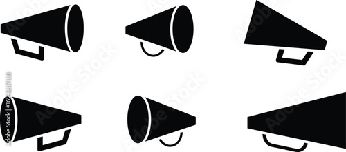 Set of megaphone icons vector illustration, loudspeaker communication symbol collection, announcement promotion design, public message broadcast, advertising marketing tool, attention alert concept