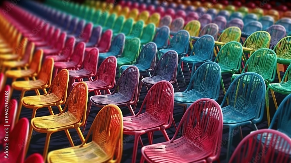 Fototapeta premium Colorful chairs in a vast array