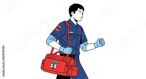 Emergency medical technician rushing to an emergency with medical bag in hand, ready to provide immediate assistance