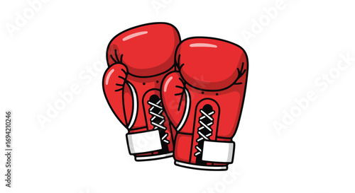 Vibrant cartoon illustration showcasing a pair of red boxing gloves, ready for a knockout sporting event or dynamic competition training session