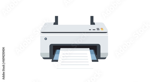 Stylized office printer with paper output against a plain background showcases common device for professional or academic document reproduction