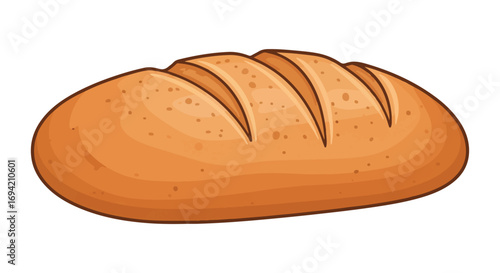Cartoon style brown bread loaf illustration with scored top and tasty looking texture for food blogs and bakery designs
