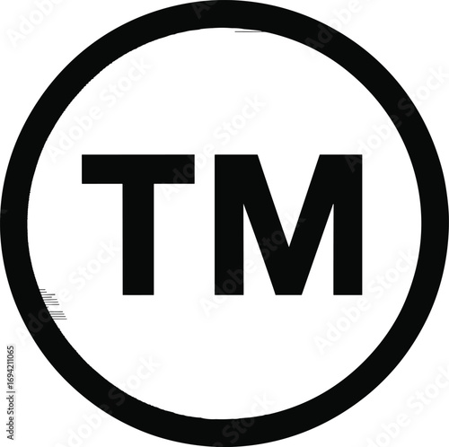 Trademark symbol logo inside circle, black and white TM sign icon, intellectual property brand identity protection vector design illustration for business use