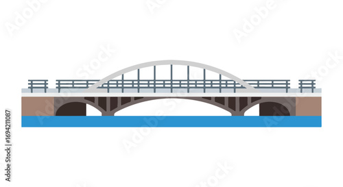 Stylized vector illustration depicting a bridge spanning a waterway against a white backdrop offering urban infrastructure detail