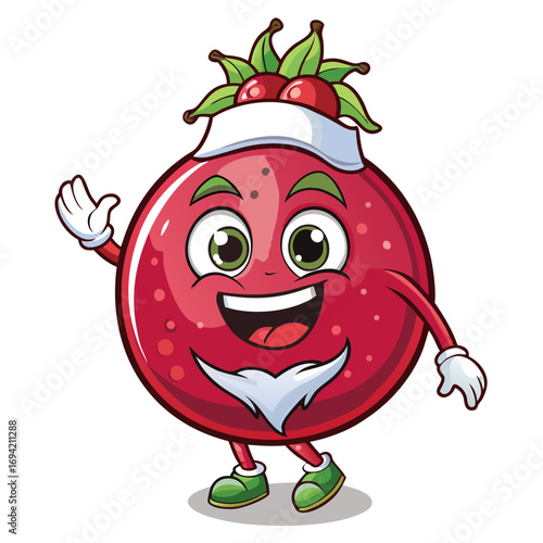 pomegranate fruit smiles happily in Christmas mood