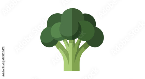 Stylized broccoli illustration with flat design and geometric shapes showcases fresh vibrant vegetable and healthy eating concept for nutritional