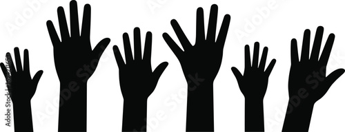  Vector illustration of raised human hands silhouette, volunteer support symbols, helping gesture icons, teamwork unity design, charity concept, community involvement graphic