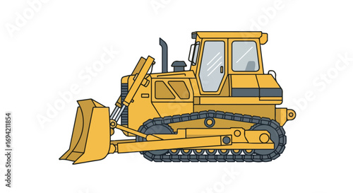 Detailed Vector Illustration of a Construction Bulldozer, Front View on Clear Background for Design Projects and Presentations