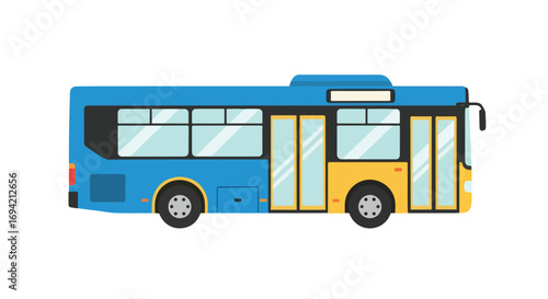 Stylized blue and yellow city bus illustration for transportation and urban mobility projects that promotes public transit use