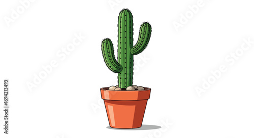 Stylized cactus in a pot illustration showcasing simplicity and a touch of desert aesthetic portraying a calm indoor environment