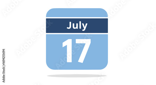 Simple and clean illustration of a blue calendar icon showing the date of July 17th marked for important dates and events
