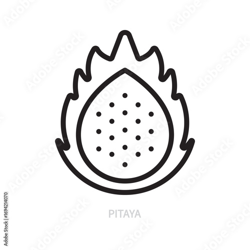 Pitaya, dragon fruit line icon. Fruit symbol. Food concept. Isolated on a white background. Flat design. Editable stroke. Vector illustration.