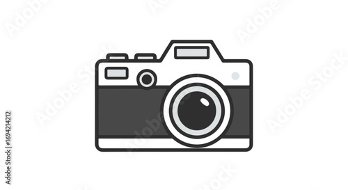 A modern monochrome illustration of a camera with a minimal design aesthetic perfect for creative visual projects