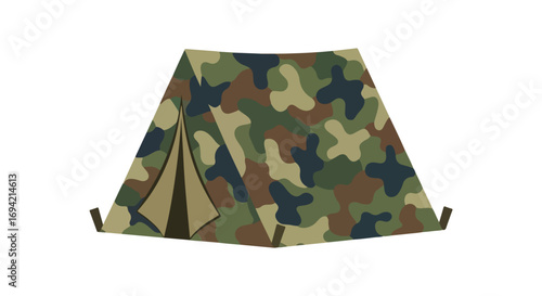 A Camouflage Canvas Tent Illustration: Shelter and Camping Adventure Graphic Depicting Resilience and Camouflage, Perfect for Outdoor Enthusiasts