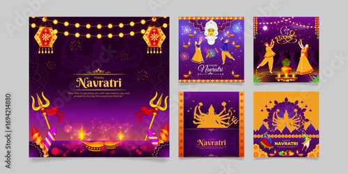 Vector illustration of Happy Navratri social media template for festive greetings digital promotions