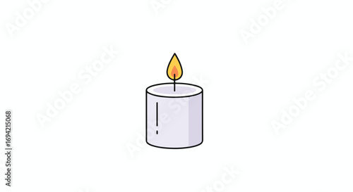 Minimalist vector illustration of a burning candle with a soft lilac body casting subtle shadows on a pure white background