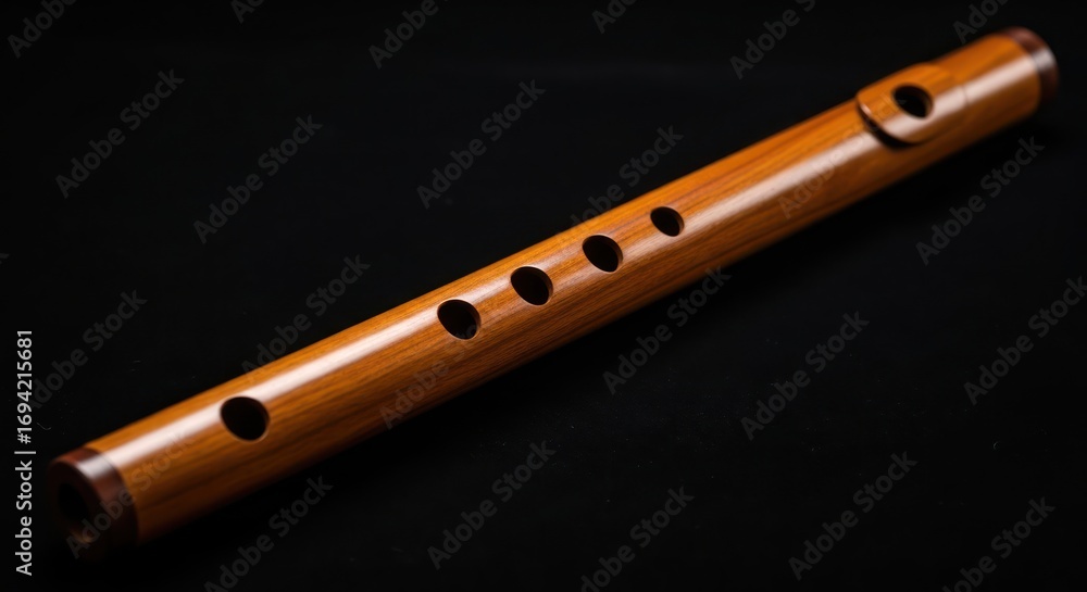 Naklejka premium Elegant bamboo flute, capturing the essence of traditional musical instruments