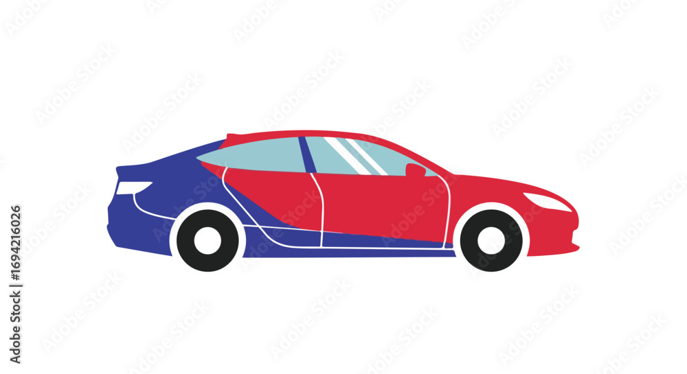 Fototapeta premium Sleek automotive silhouette with a dynamic bi-color finish displaying bold lines and modern design for eye-catching visual representation