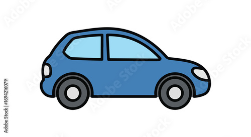 Stylized blue car illustration with bold outlines on a clean white backdrop illustration perfect for childrens book