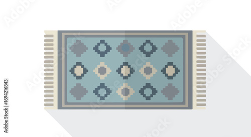 Stylized rug illustration featuring pixelated geometric patterns and a soft color palette creating a cozy interior decor concept