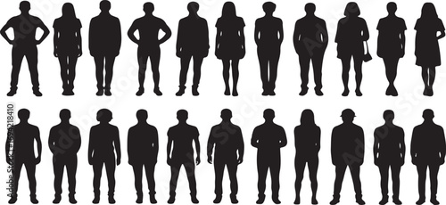 Silhouettes of diverse people standing in rows facing forward