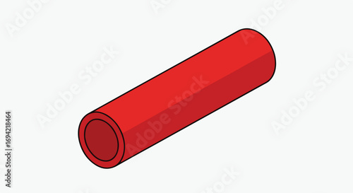 Isometric red cylinder object rendered against a neutral backdrop providing visual simplicity and clarity for illustrative application