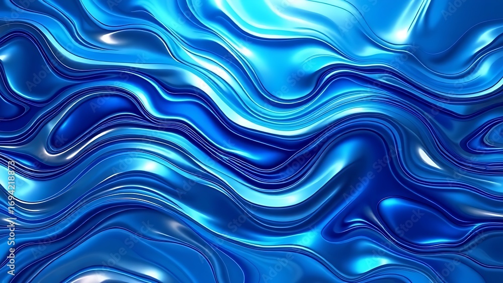 Obraz premium Abstract tech background with flowing liquid metal texture in blue and silver tones.