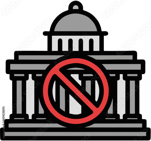 Government Building With Ban Symbol