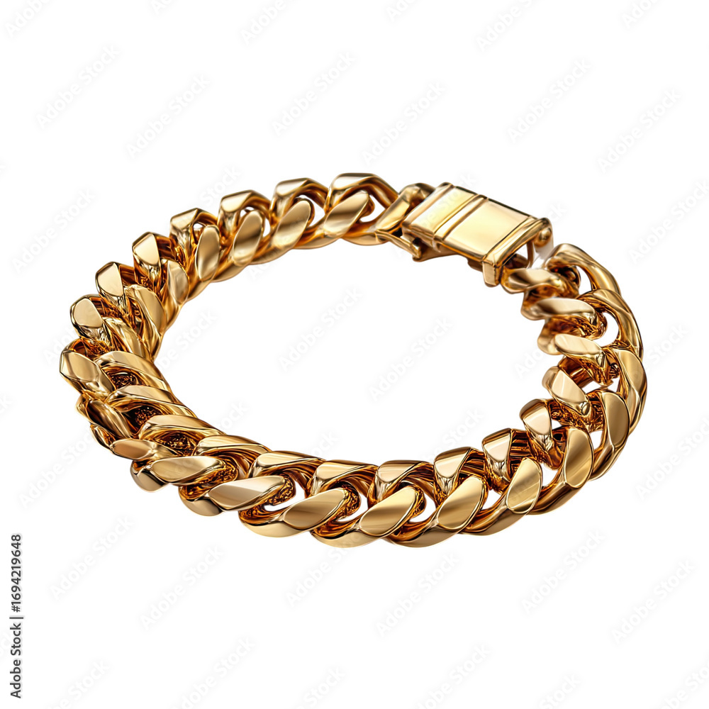 Obraz premium Realistic Shiny Gold Cuban Link Chain Bracelet Isolated on Black Background