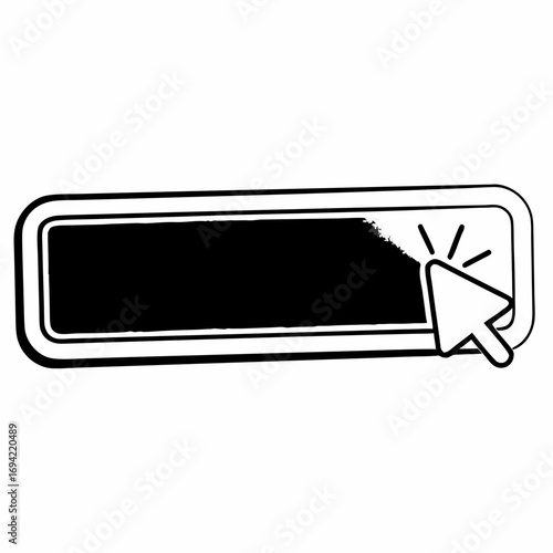 Black rectangular button with a white cursor arrow pointing to the right side of the button indicating a click action