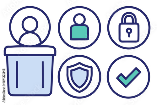 Collection of user icons representing profiles security privacy and verification for digital services and applications