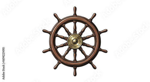 Intricate illustration of a classic ship's wheel symbolizing navigation and maritime heritage crafted with meticulous detail