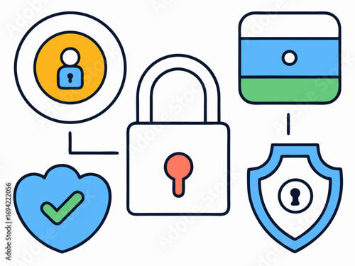 Digital security concept with padlock user icon shield and data storage device symbolizing protection and privacy