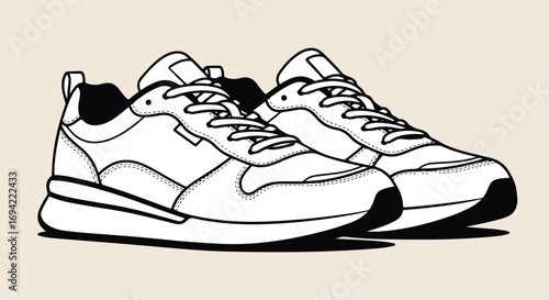 Monochrome sneaker illustration embodying urban lifestyle with dynamic lines and minimalist aesthetic for athletic footwear fashion showcase