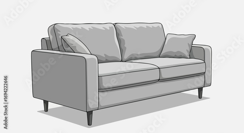 Minimalist couch illustration showcasing sleek design with subtle gray tones and modern lines in simple interior rendering