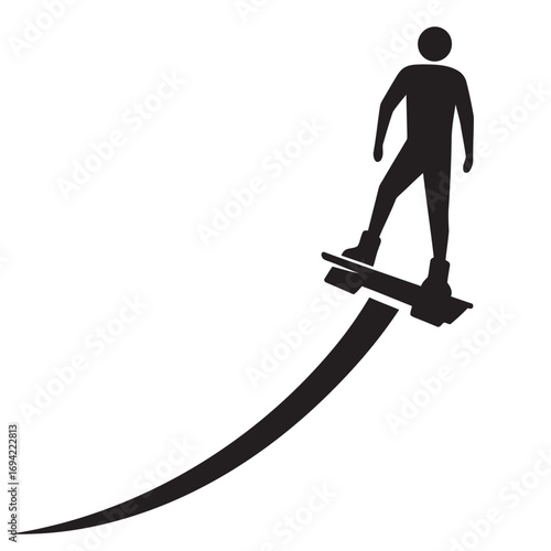 black and white silhouette of a Flyboarding vector on a white background