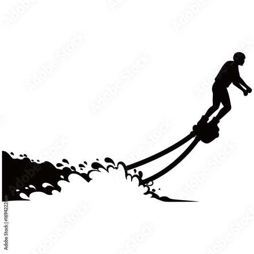 black and white silhouette of a Flyboarding vector on a white background
