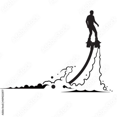 black and white silhouette of a Flyboarding vector on a white background