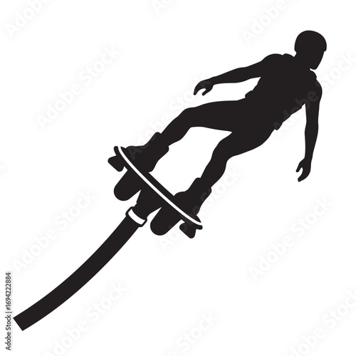 black and white silhouette of a Flyboarding vector on a white background
