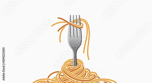 Stylized fork and pasta illustration representing italian cuisine classic dish food ingredient on white background isolated culinary concept