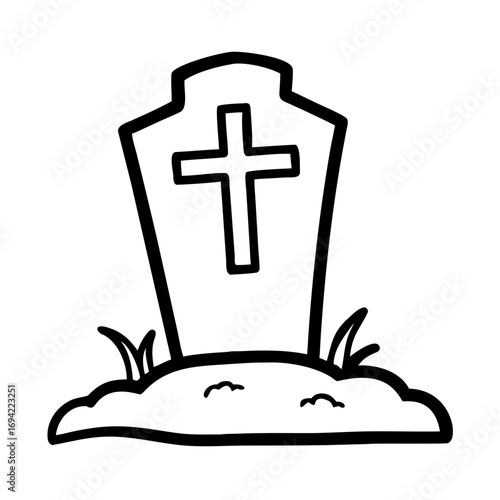 Grave with cross on ground symbolizing Day of the Dead  