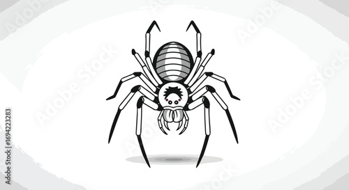 Detailed monochrome spider illustration showcasing intricate leg design on a simple white backdrop with shadow detail spider eight legs